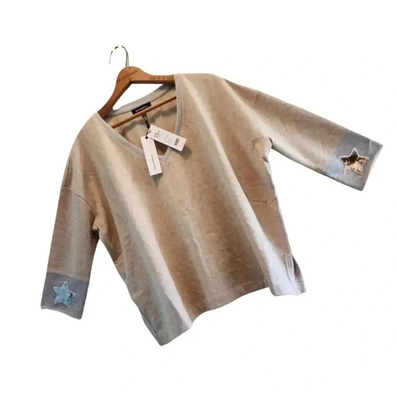 NWT 525 America Oatmeal Pullover Oversized Sweater Sequined Star Sleeve Medium - Picture 6 of 7